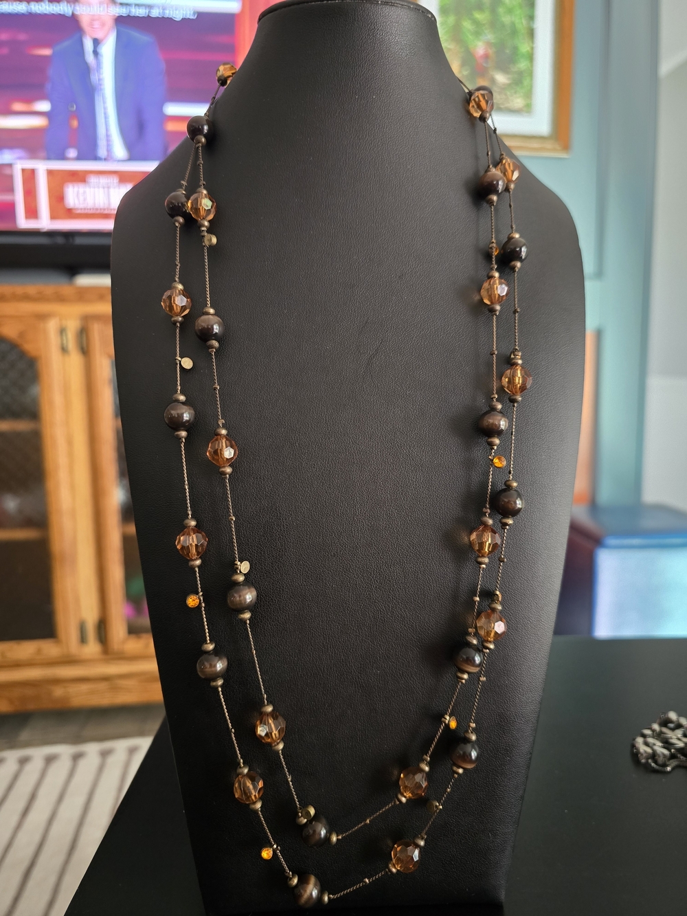 Elegant Long-Strand Brown and Amber Bead Necklace